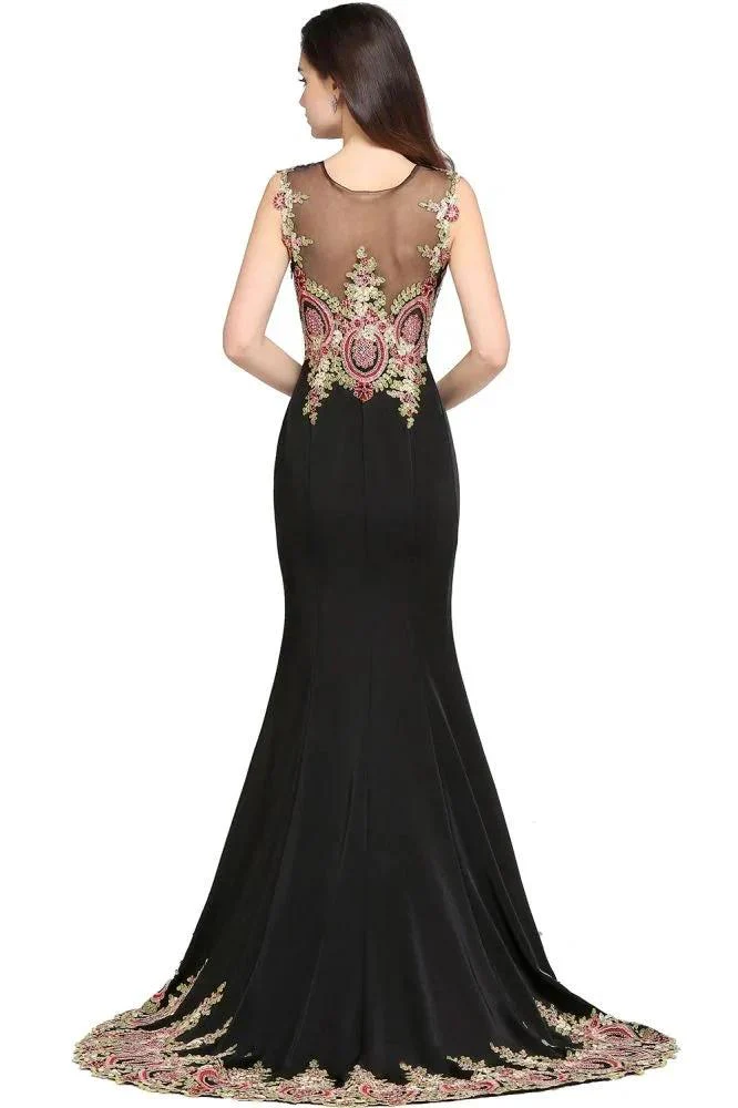 Mermaid Sweep Train Black Sleeveless Evening Dresses with Appliques - Image 2