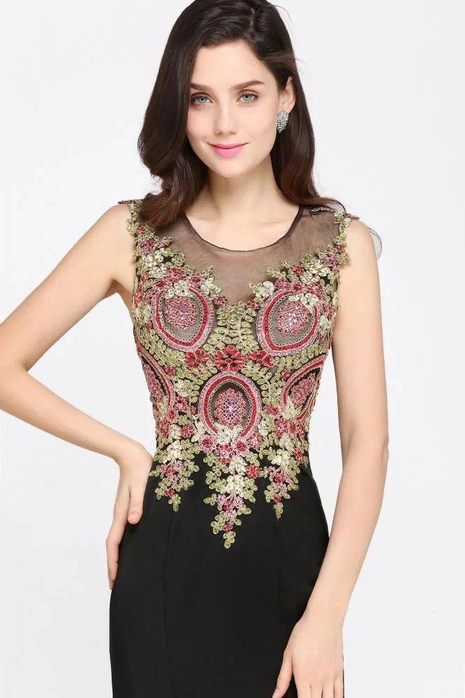 Mermaid Sweep Train Black Sleeveless Evening Dresses with Appliques - Image 3