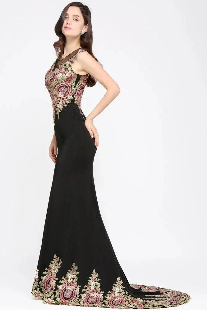 Mermaid Sweep Train Black Sleeveless Evening Dresses with Appliques - Image 5