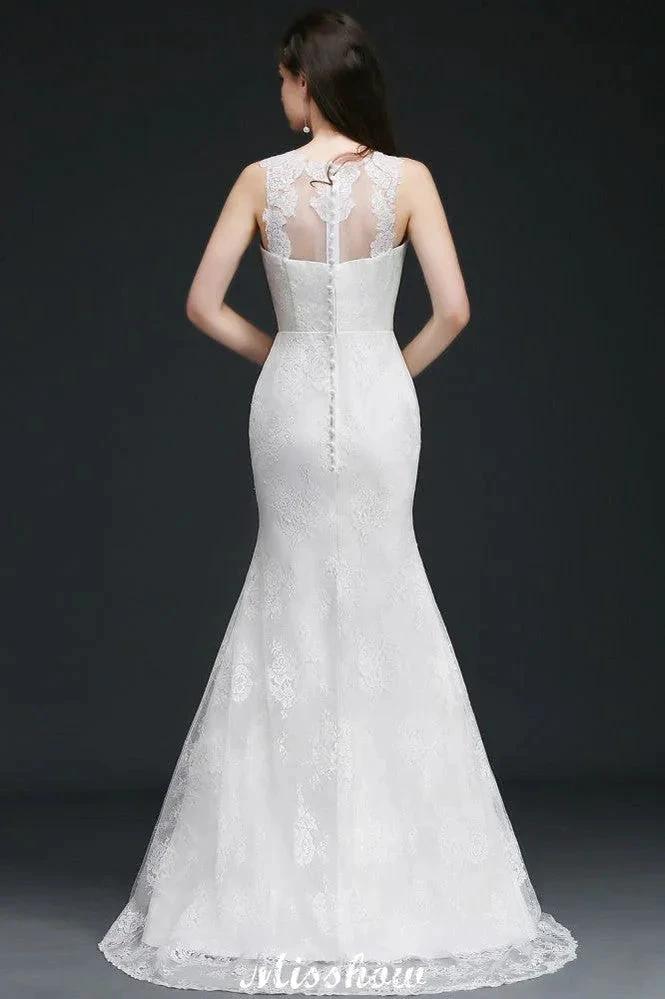 Mermaid Sweep Train Lace New Arrival Wedding Dresses with Buttons - Image 3