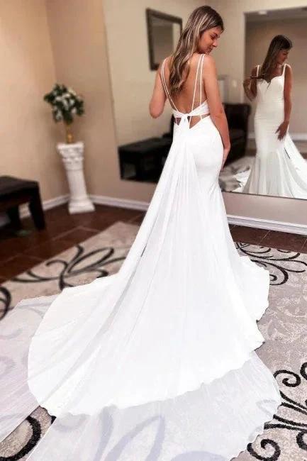 Mermaid Sweetheart Floor-Length Sleeveless Stain Wedding Dresses with Ruffles - Image 2