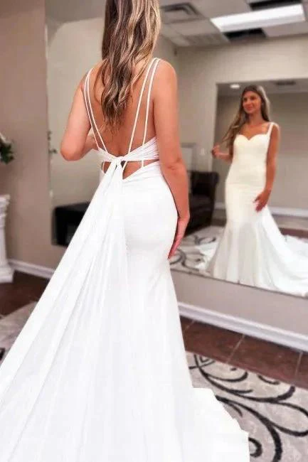 Mermaid Sweetheart Floor-Length Sleeveless Stain Wedding Dresses with Ruffles - Image 3