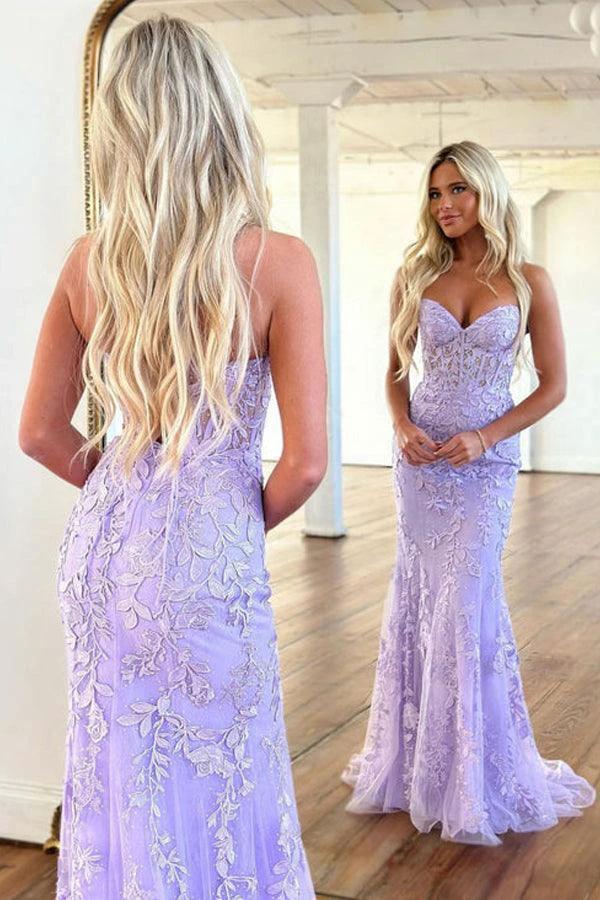 Mermaid Sweetheart Neck Lace Purple Long Prom Dress Formal Dress PSK365 - Image 4