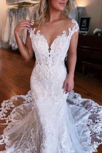 Mermaid Sweetheart Off-The-Shoulder Tulle Wedding Dresses with Lace - Image 3