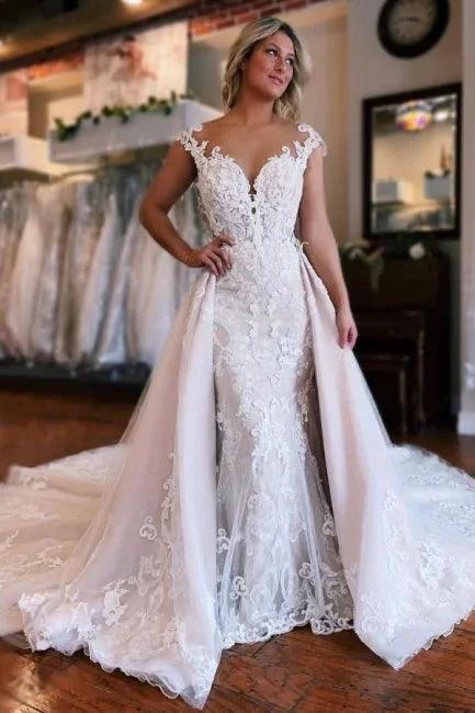 Mermaid Sweetheart Off-The-Shoulder Tulle Wedding Dresses with Lace - Image 4