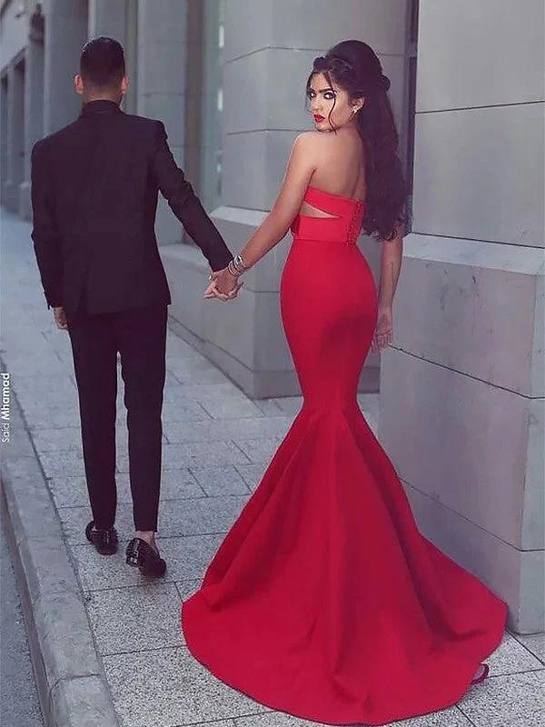 Mermaid Sweetheart Sleeveless With Ruched Satin Prom Dresses - Image 2