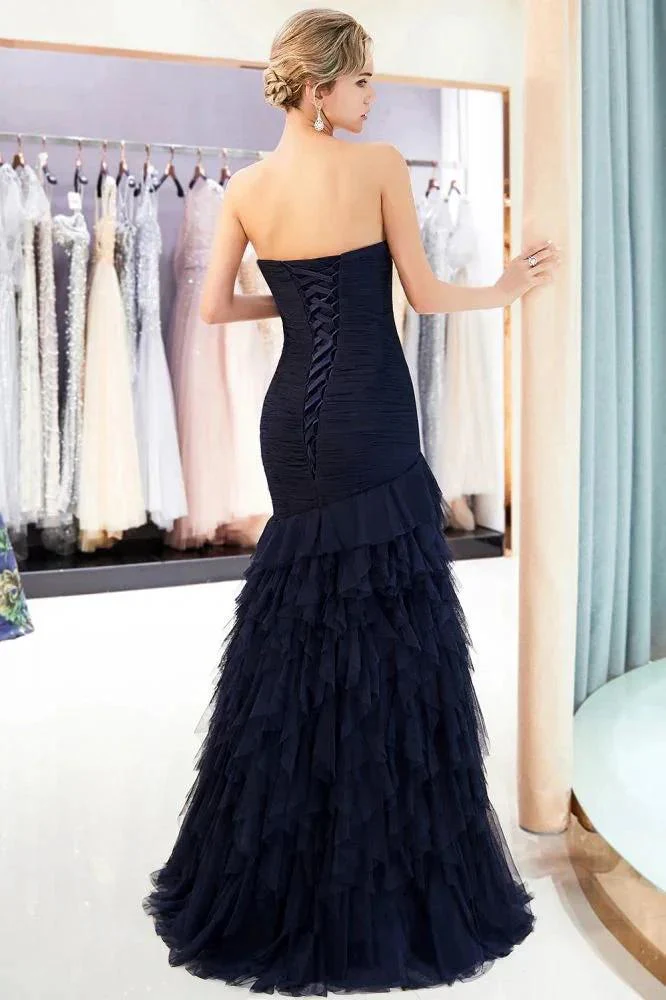 Mermaid Sweetheart Strapless Draped Tulle Long Evening Dress - Image 2