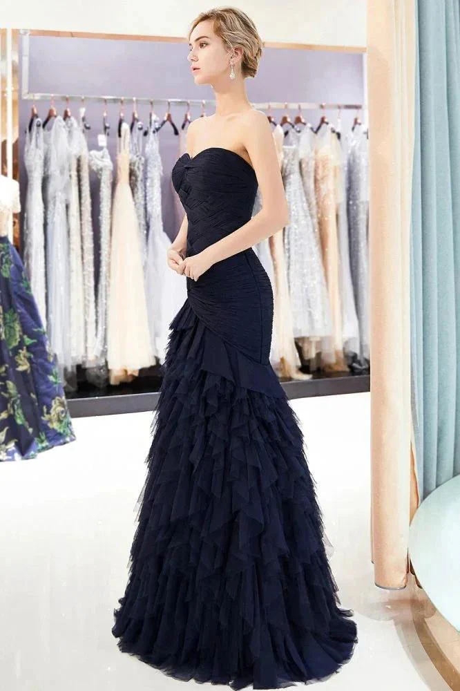 Mermaid Sweetheart Strapless Draped Tulle Long Evening Dress - Image 6