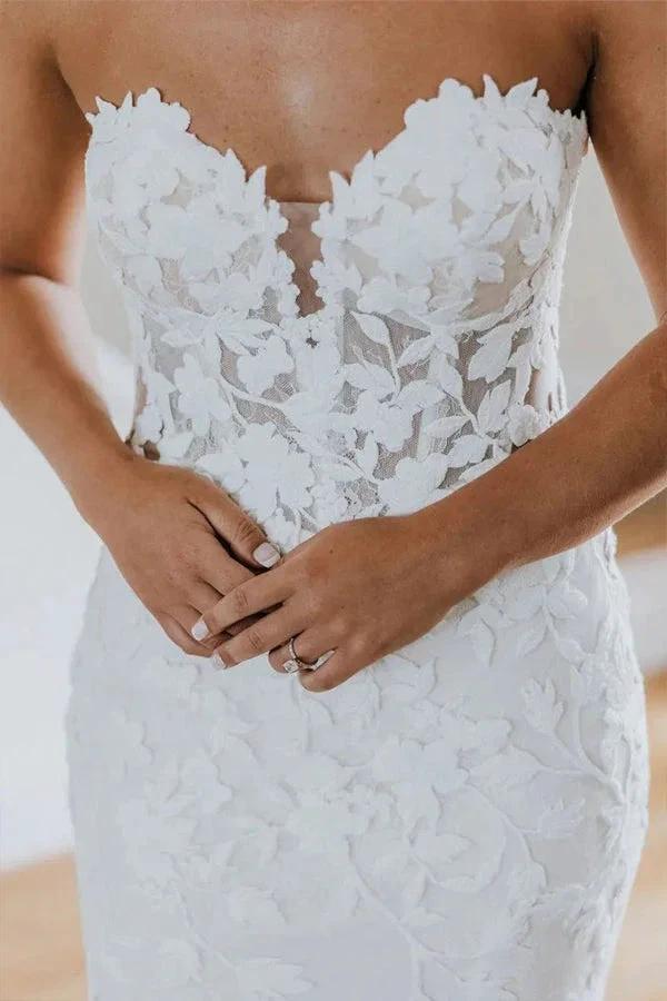 Mermaid Sweetheart Tulle Appliques Long Sleeve Wedding Dress WD726 - Image 3