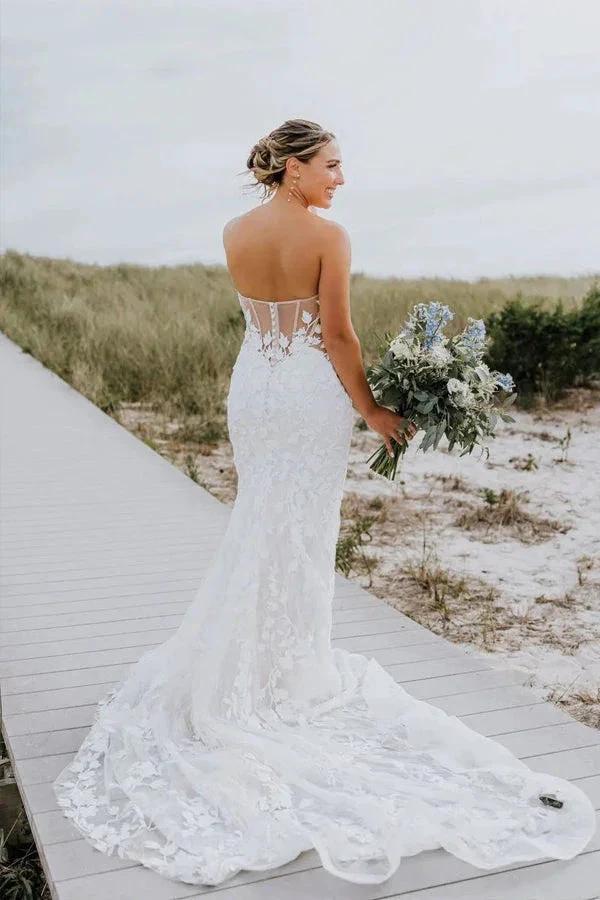 Mermaid Sweetheart Tulle Appliques Long Sleeve Wedding Dress WD726 - Image 4