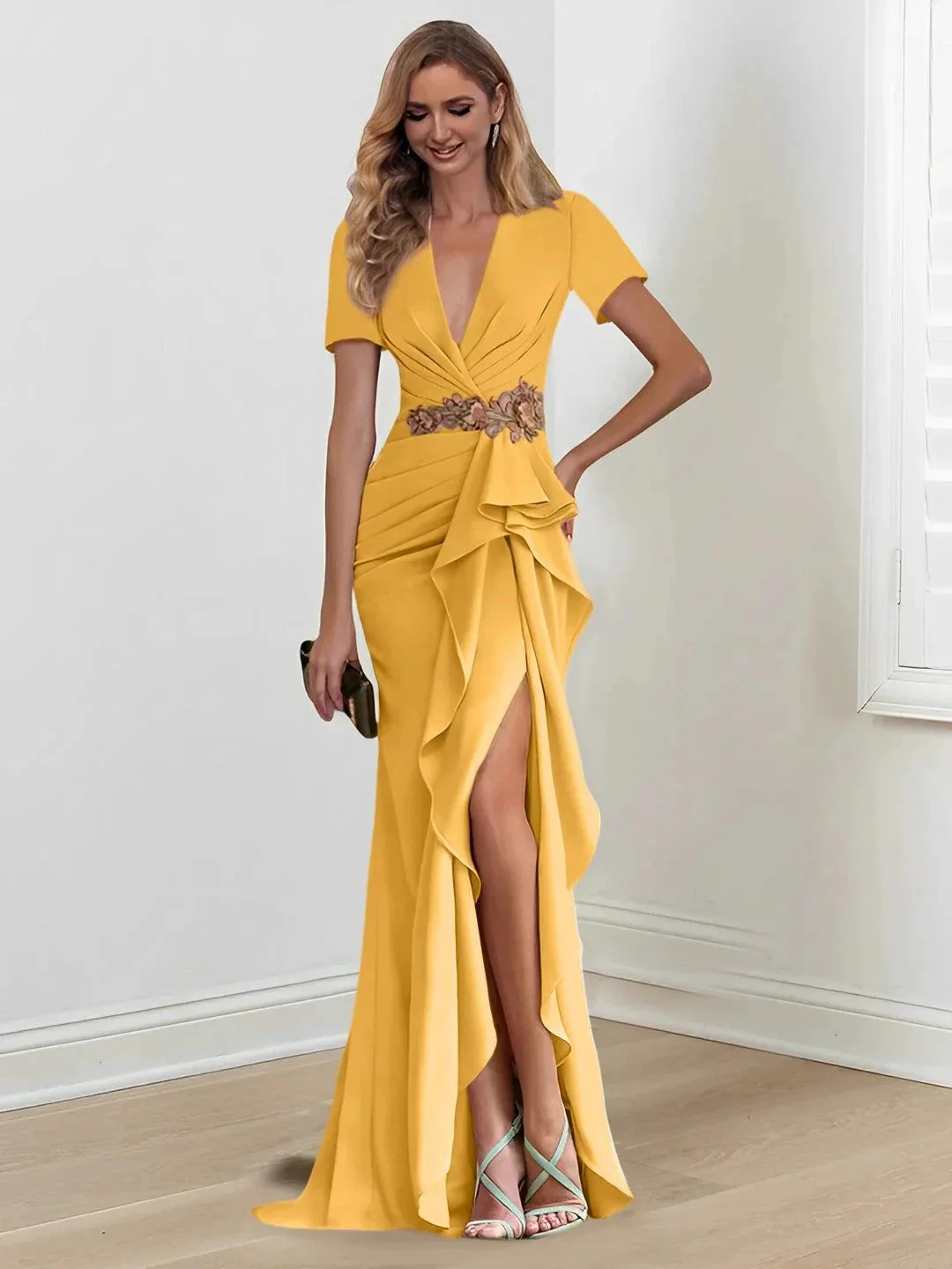 Mermaid/Trumpet Floor-Length V Neck Mother of the Bride Dresses with Ruffles - Image 27
