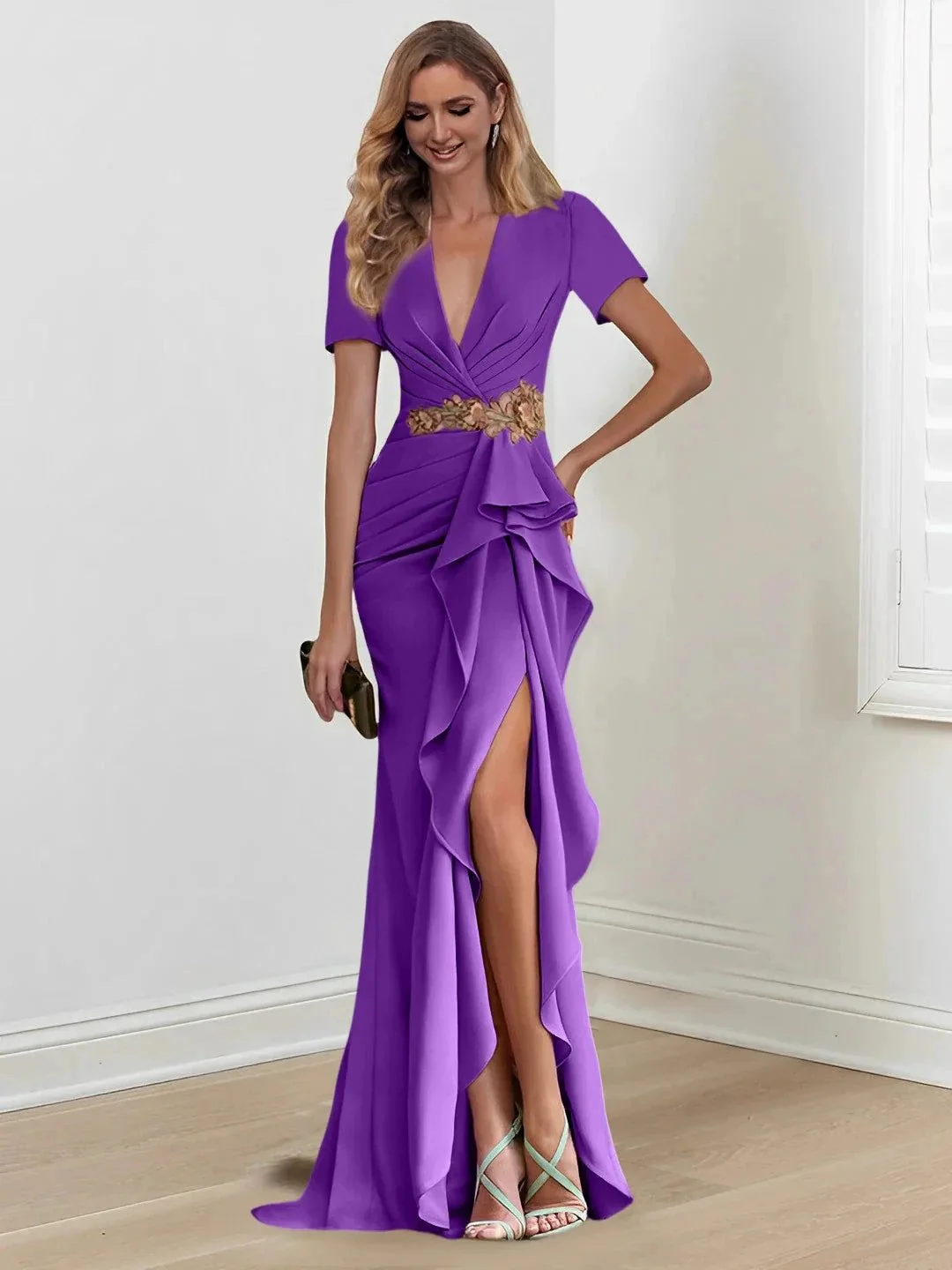 Mermaid/Trumpet Floor-Length V Neck Mother of the Bride Dresses with Ruffles - Image 37