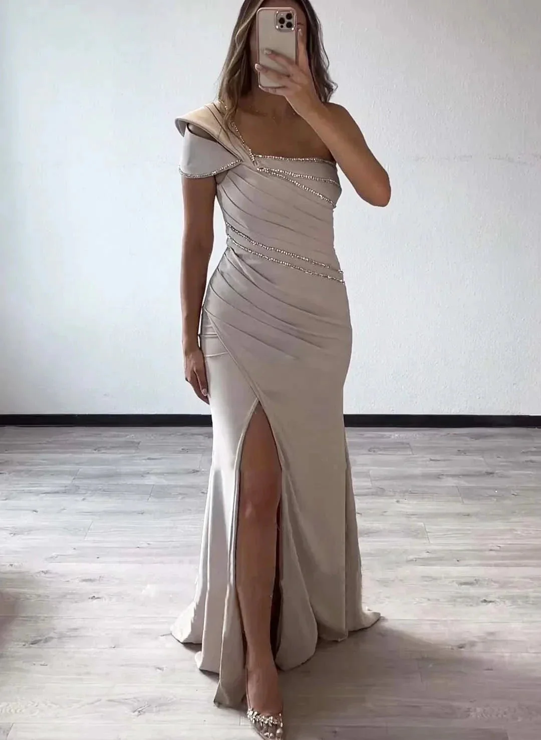 Mermaid/Trumpet One-Shoulder Sleeveless Floor-Length Mother of the Bride Dresses - Image 4