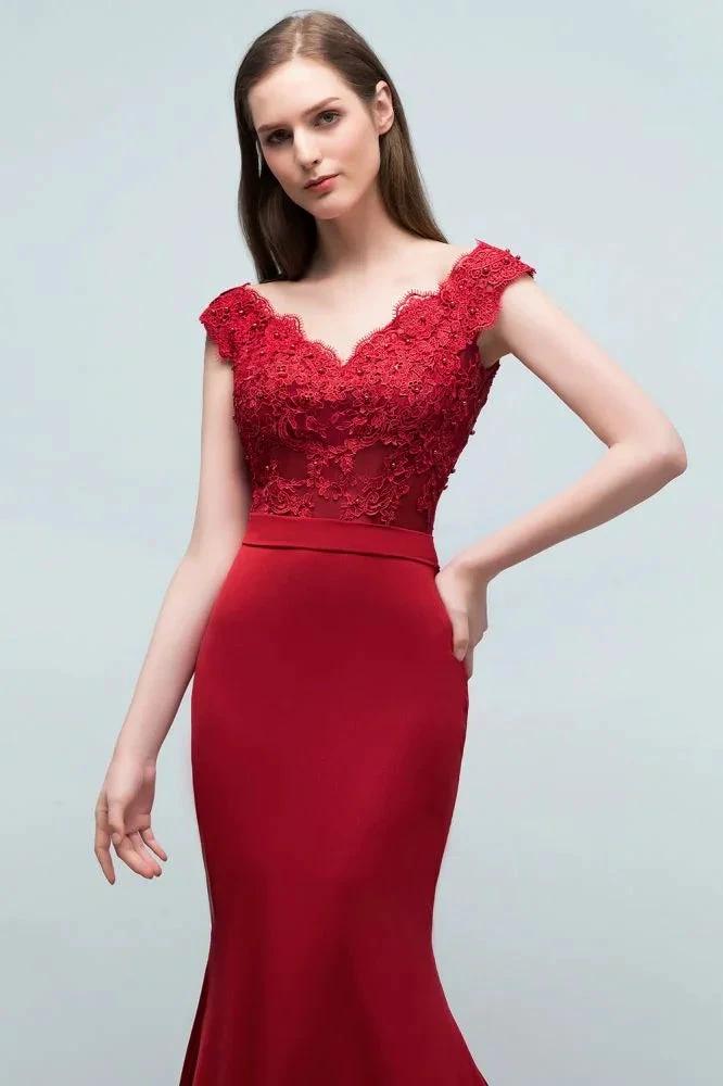 Mermaid V-neck Appliques Beads Floor Length Prom Dresses with Sash - Image 4