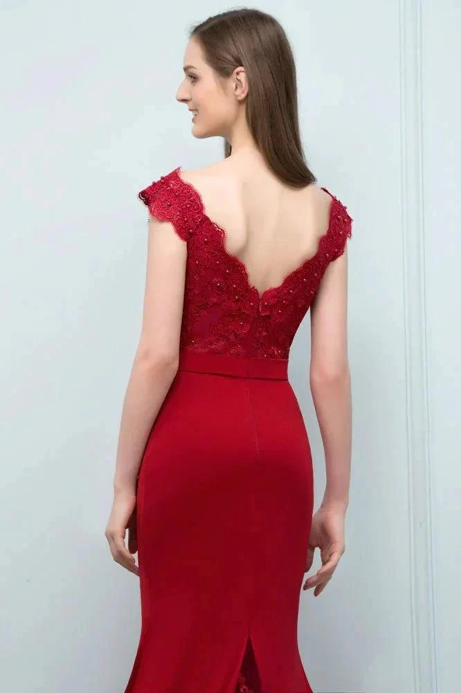 Mermaid V-neck Appliques Beads Floor Length Prom Dresses with Sash - Image 6