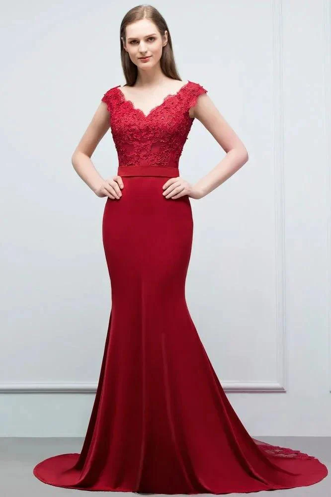 Mermaid V-neck Appliques Beads Floor Length Prom Dresses with Sash - Image 8