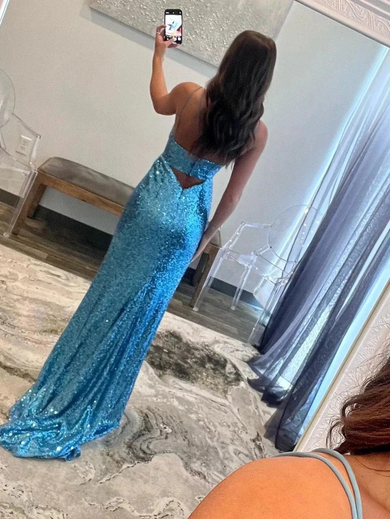 Mermaid V Neck Cutout Blue Long Prom Dress - Image 2