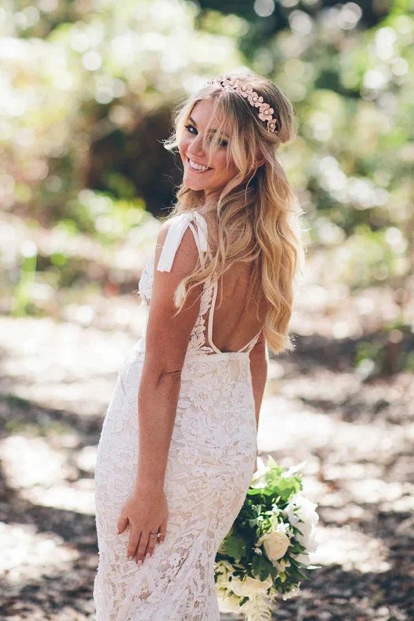 Mermaid V-neck Lace Wedding Dress With Sweep Train WD691 - Image 3