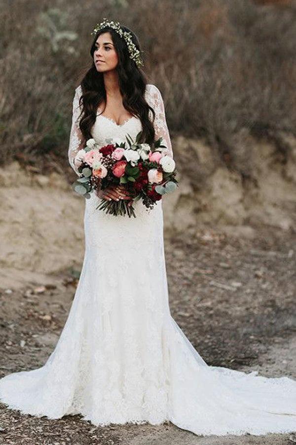 Mermaid V Neck Wedding Dress Long Sleeve Lace Bridal Gown  WD610 - Image 2