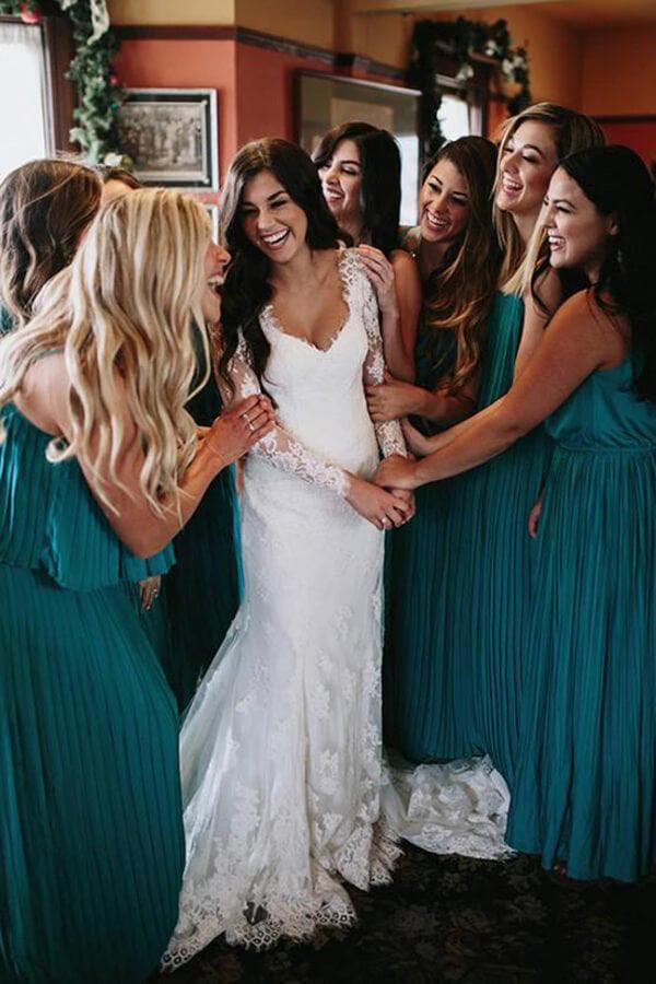 Mermaid V Neck Wedding Dress Long Sleeve Lace Bridal Gown  WD610 - Image 3