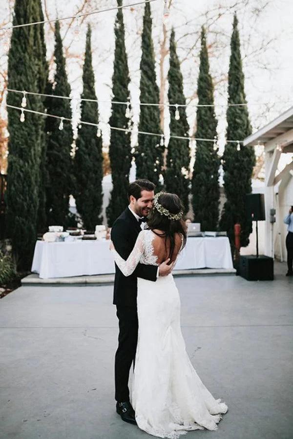 Mermaid V Neck Wedding Dress Long Sleeve Lace Bridal Gown  WD610 - Image 4