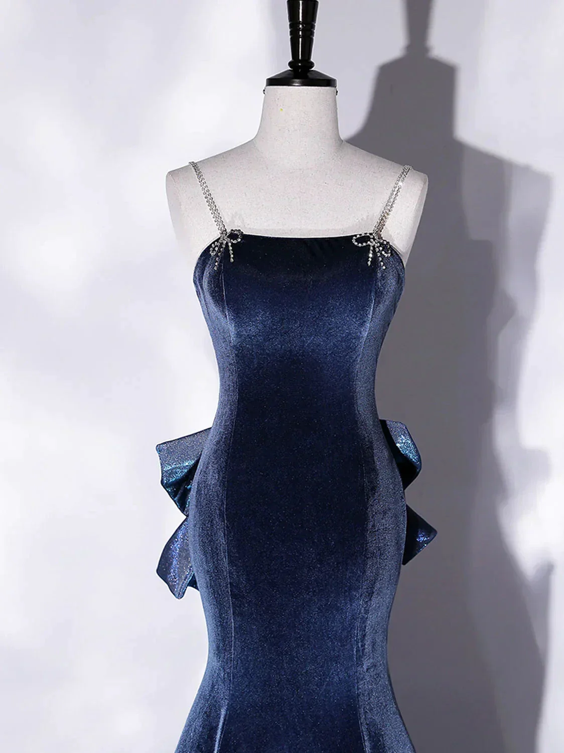 Mermaid Velvet Blue Long Prom Dresses Blue Velvet Long Evening Dress Y4387 - Image 4