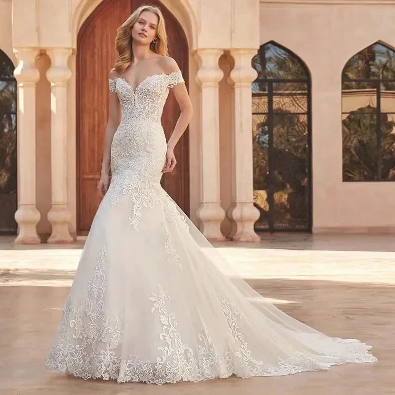 Mermaid Wedding Dress Off The Shoulder Vintage With Lace Embroidery Vestido De Noiva Sexy V-Neck Vestidos De Novia - Image 3