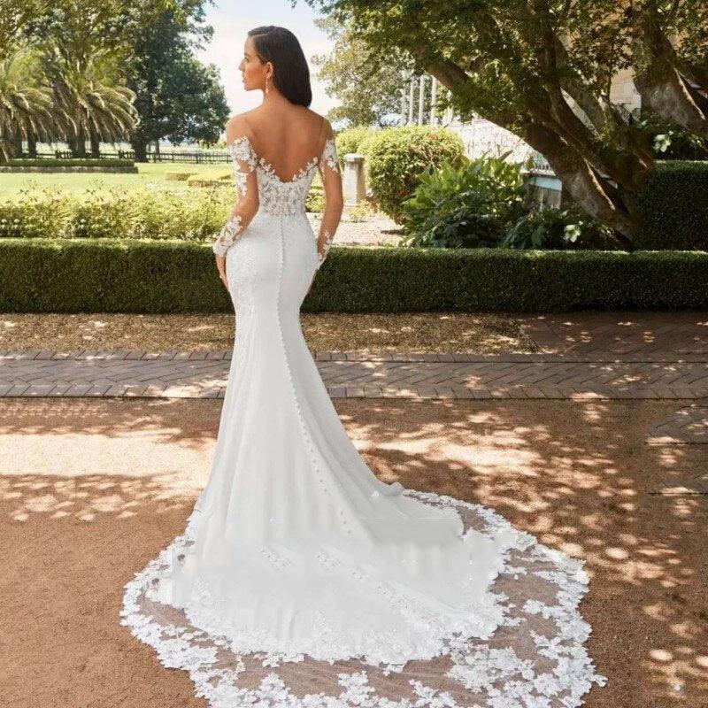 Mermaid Wedding Dresses For Women Sexy Backless Sweet Heart Bridal Gown White Lace Long Sleeve A-Line Vestidos De Novia - Image 2