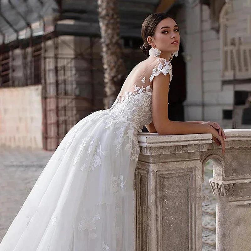Mermaid Wedding Dresses Women Cap Sleeves Backless Lace Appliques Bridal Gown Detachable Train Vestidos De Novia - Image 4