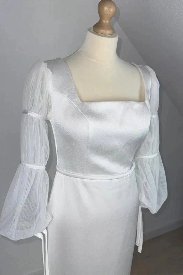 Mermaid White Square Neck Long Sleeves Wedding Dress WD755 - Image 2