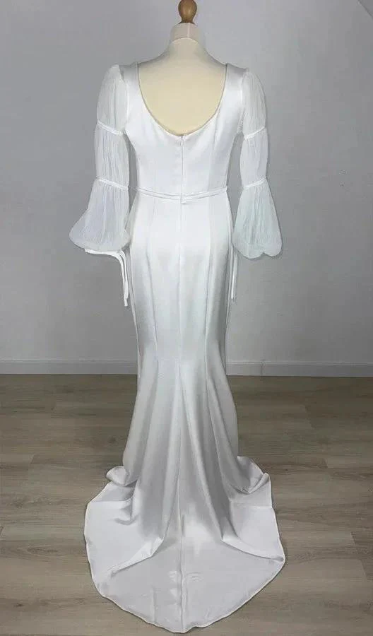 Mermaid White Square Neck Long Sleeves Wedding Dress WD755 - Image 3