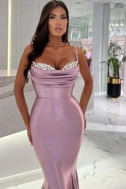 Mermaid Wisteria Ruffles Spaghetti Straps Floor-Length Sweetheart Stain Sleeveless Prom Dresses with Beadings - Image 3