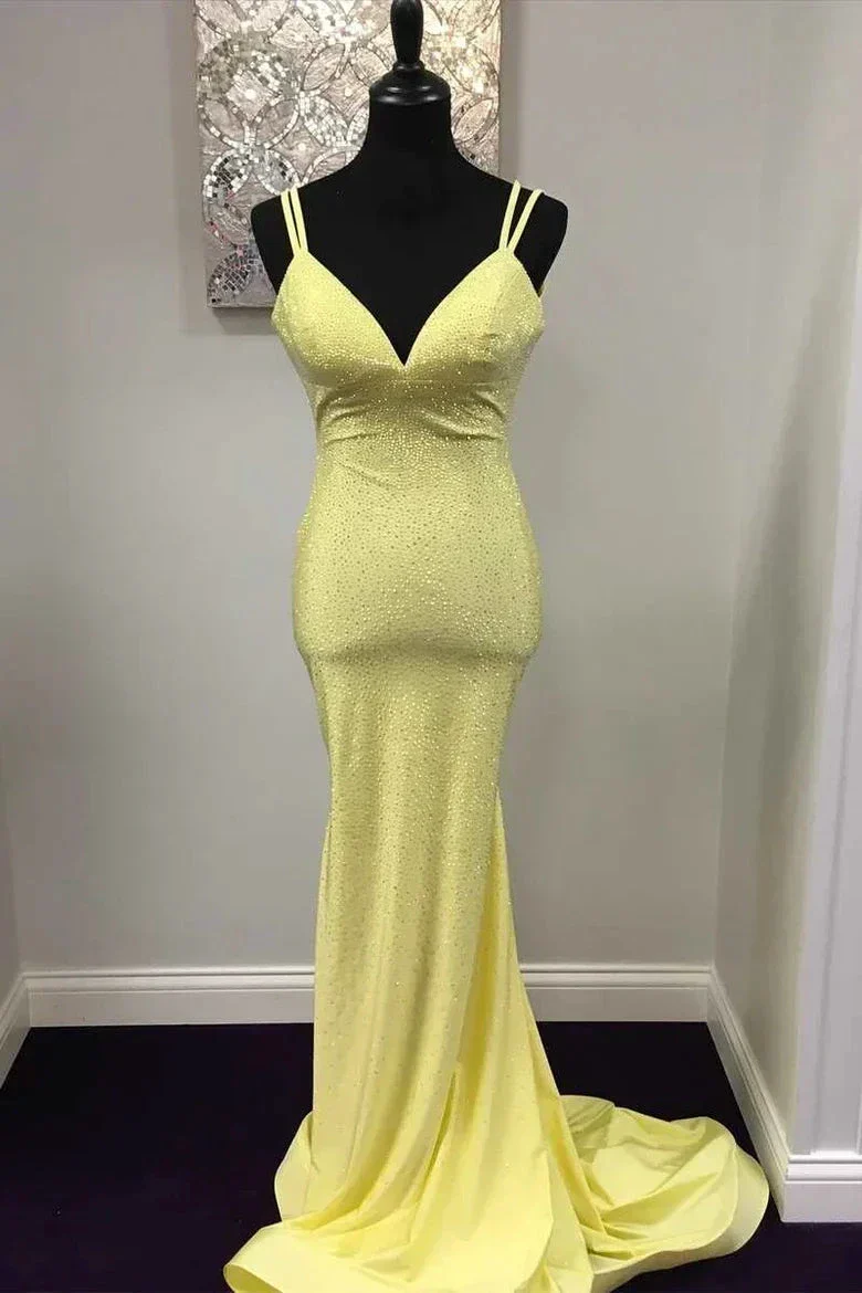 Mermaid Yellow Long Prom Dresses Backless Yellow Prom Dresses Formal Evening Dresses Y1562 - Image 3