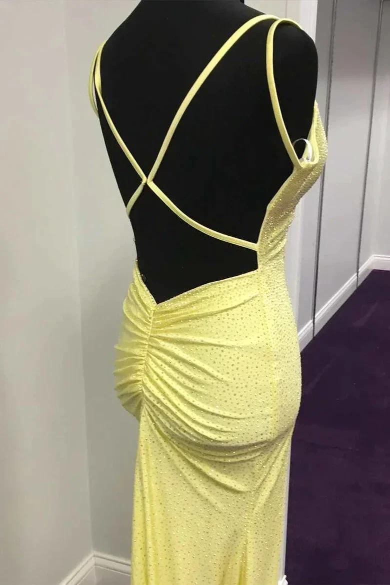Mermaid Yellow Long Prom Dresses Backless Yellow Prom Dresses Formal Evening Dresses Y1562 - Image 4