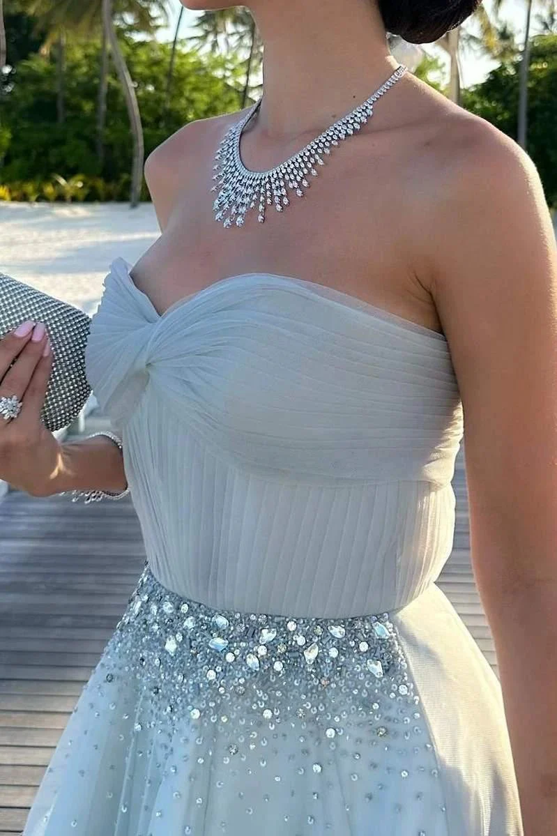 Mika | Strapless A-Line Tulle Long Prom Dress With Beading - Image 4