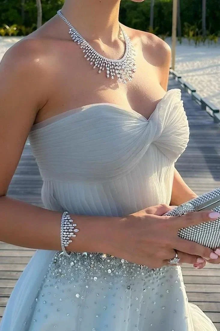 Mika | Strapless A-Line Tulle Long Prom Dress With Beading - Image 5