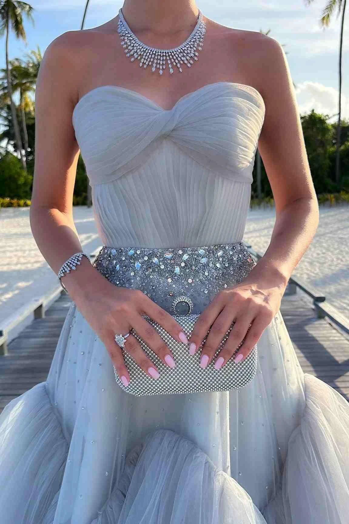 Mika | Strapless A-Line Tulle Long Prom Dress With Beading - Image 6