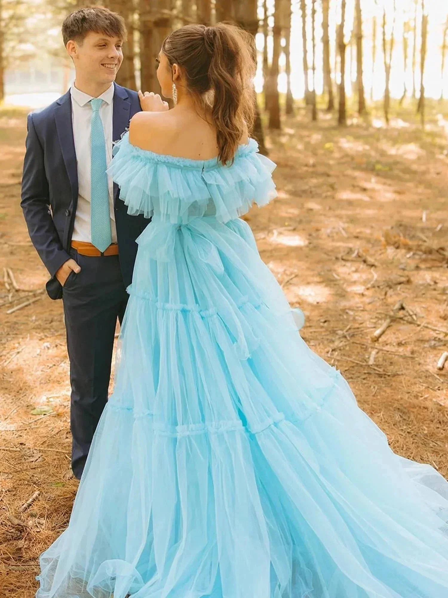 Mikelle | Ruffles Off the Shoulder Corset A-line Long Formal Dress - Image 2