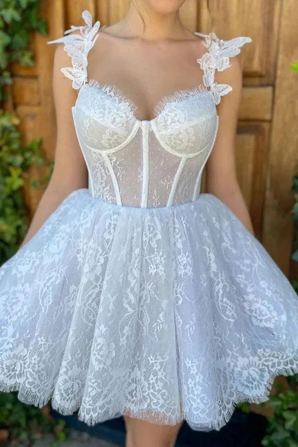 Mini White Homecoming Dress Lace Short Prom Dress PD519 - Image 2
