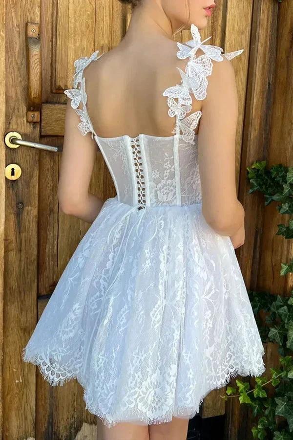 Mini White Homecoming Dress Lace Short Prom Dress PD519 - Image 3