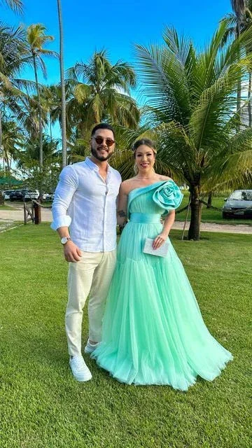 Mint Green A Line Evening Dresses 3D Flowers Prom Dresses Formal Occasion Y6788 - Image 2