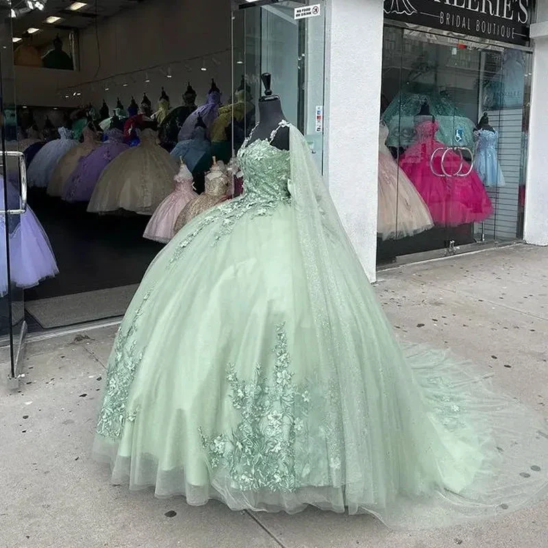 Mint Green Quinceanera Dresses 3D Flowers Ball Gown Pageant Party Sweet 15 Dress Y4481 - Image 3