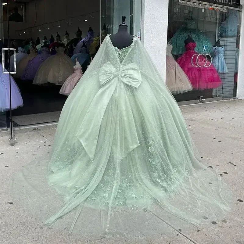 Mint Green Quinceanera Dresses 3D Flowers Ball Gown Pageant Party Sweet 15 Dress Y4481 - Image 4