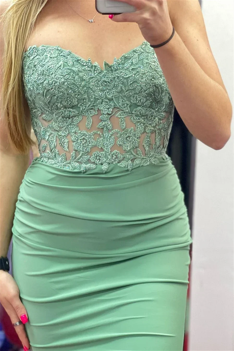 Samantha |Mermaid Strapless Appliques Satin Long Prom Dress - Image 3