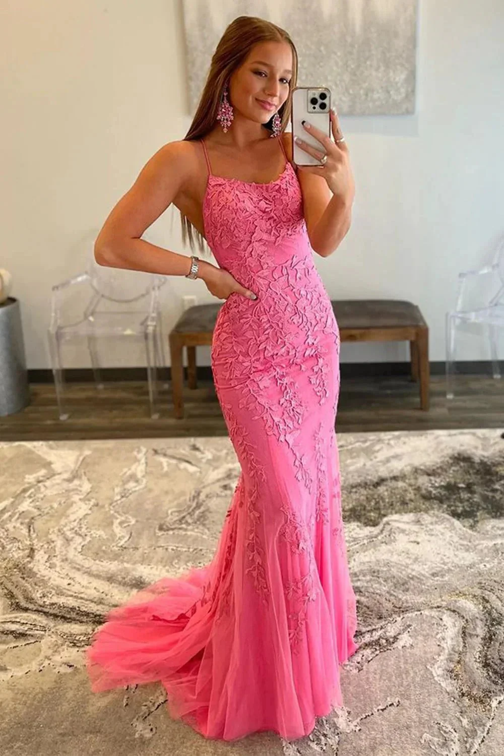 Lucille |Mermaid Spaghetti Straps Lace Prom Dress - Image 4