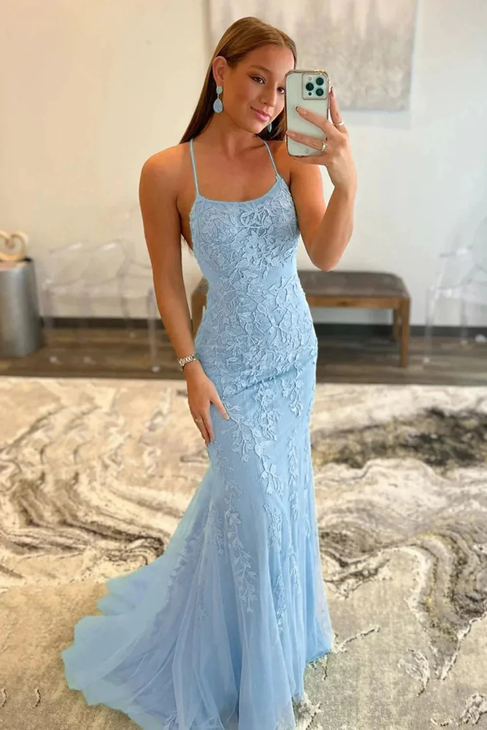 Lucille |Mermaid Spaghetti Straps Lace Prom Dress - Image 7
