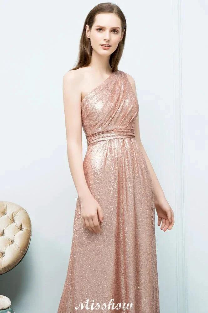 Misshow A-line Sequined One-shoulder Floor-Length Evening Dress Evening Dress - Image 3