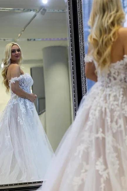 Modern A-line Off-the-shoulder Sleeveless Wedding Dresses With Lace - Image 2