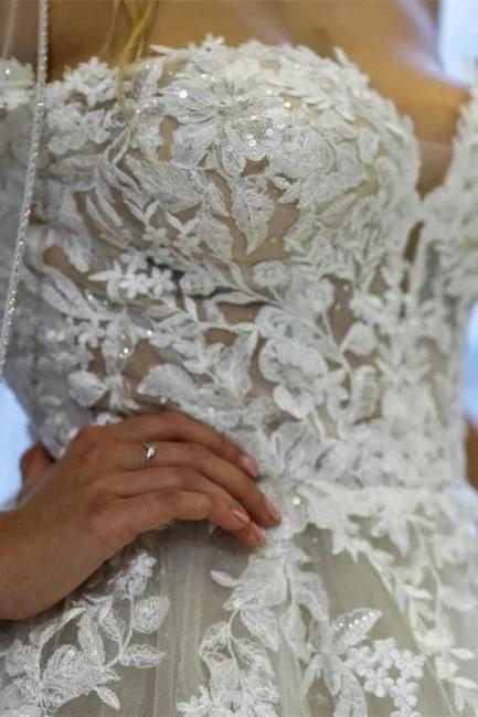 Modern A-line Off-the-shoulder Sleeveless Wedding Dresses With Lace - Image 4