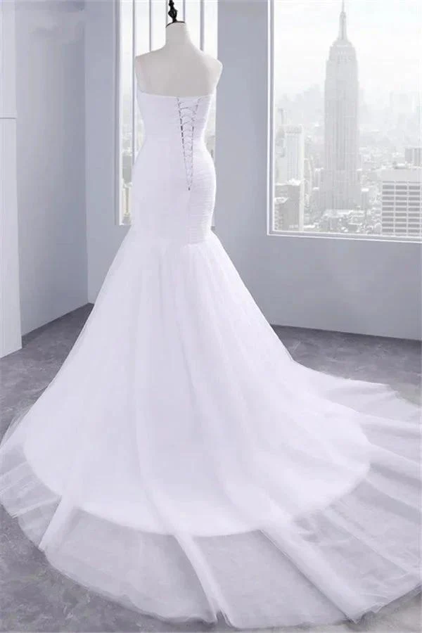 Strapless Sweetheart Mermaid Wedding Dress Lace Ruffless Tulle Bridal Wears - Image 2